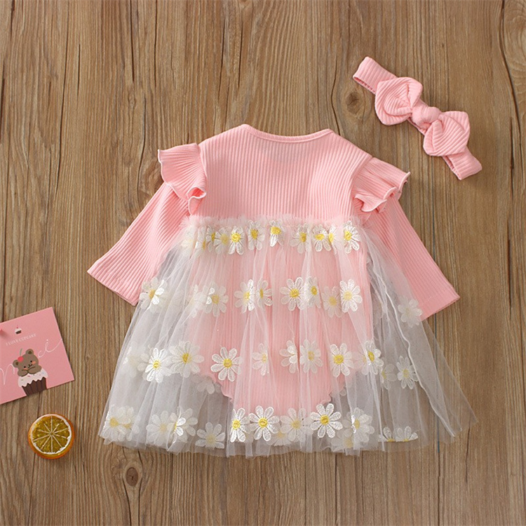 baju bayi spring autumn Baby Girl Dress with Lace Toddler with hair band Flora tutu ruffle sleeve Toddler Party Wedding