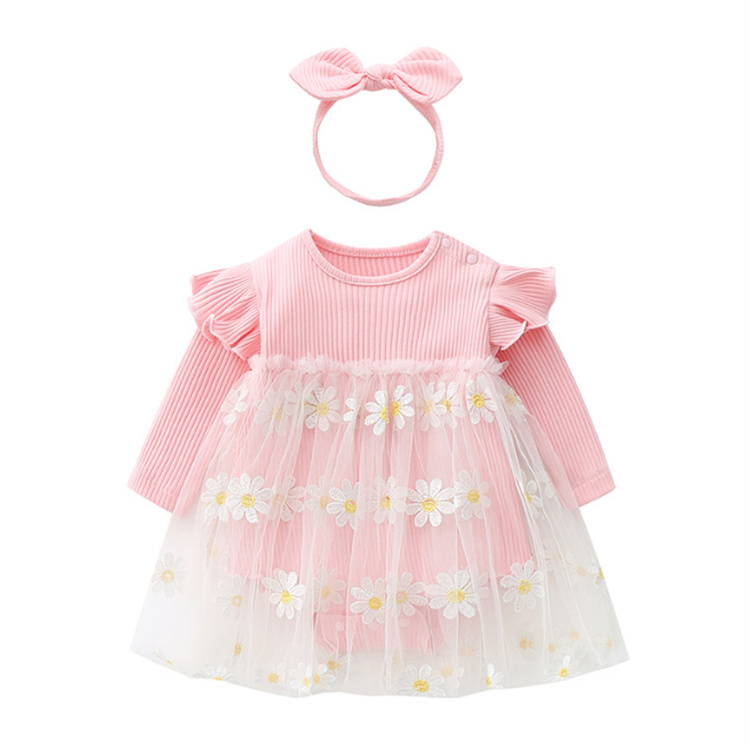 baju bayi spring autumn Baby Girl Dress with Lace Toddler with hair band Flora tutu ruffle sleeve Toddler Party Wedding