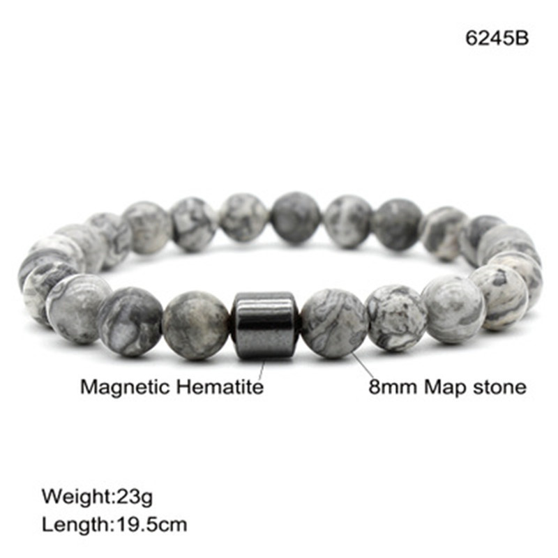 OEM Hot Selling Wholesale Custom Logo 8mm Magnet Charm Beads Stretch Natural Stone Lava Bead Bracelet