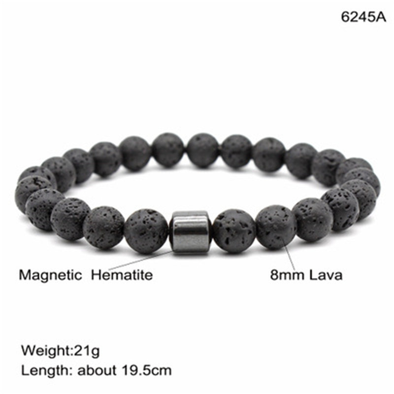 OEM Hot Selling Wholesale Custom Logo 8mm Magnet Charm Beads Stretch Natural Stone Lava Bead Bracelet