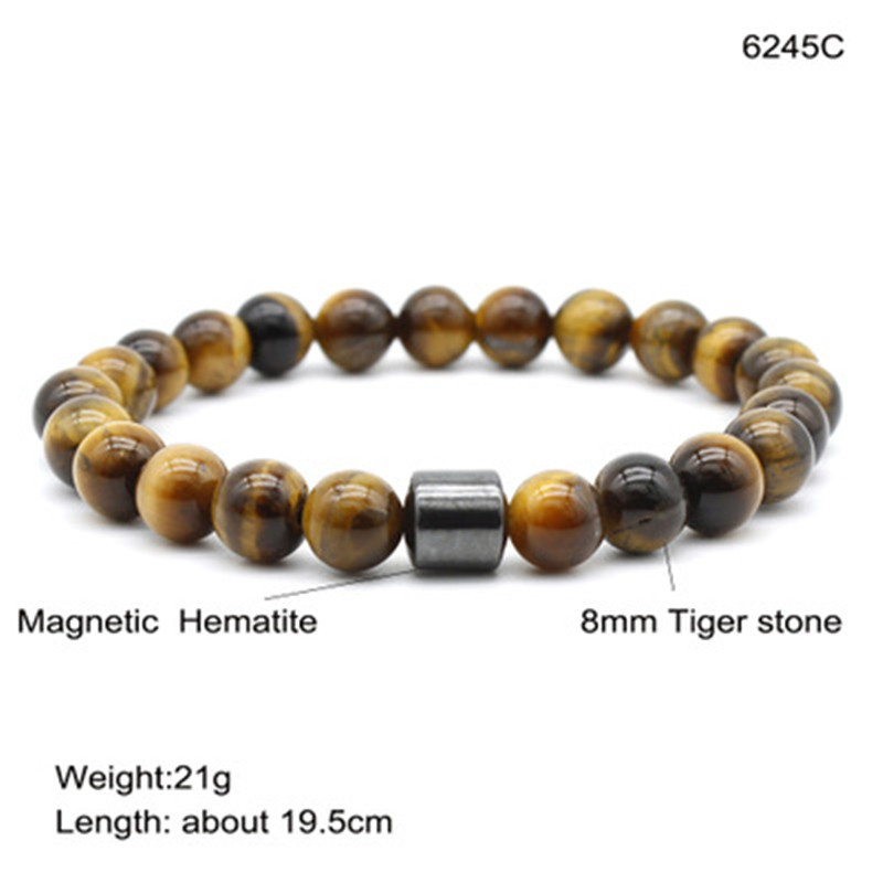 OEM Hot Selling Wholesale Custom Logo 8mm Magnet Charm Beads Stretch Natural Stone Lava Bead Bracelet