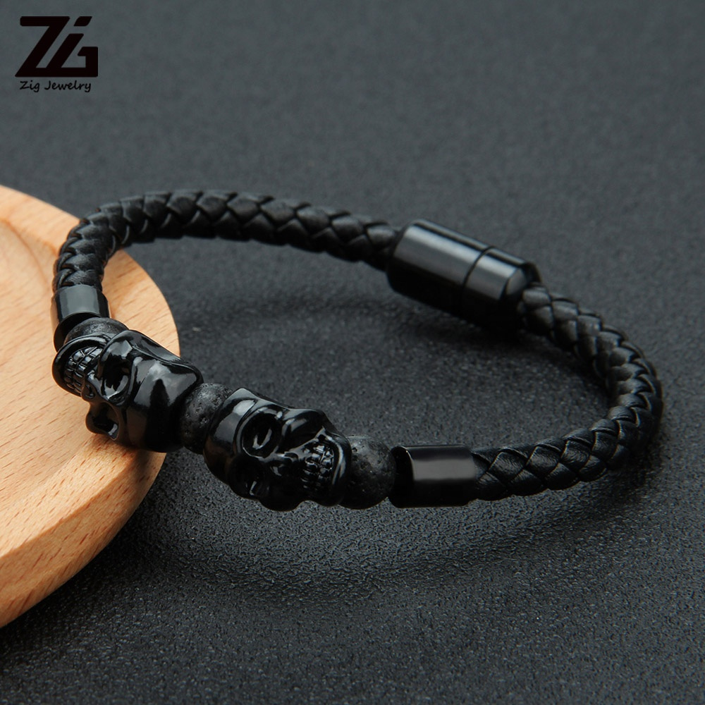 ZG Punk Style Genuine Leather Bracelet for Men Wholesale Pulseras