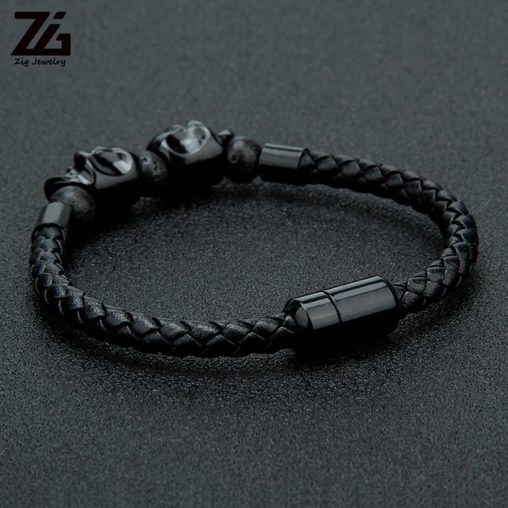 ZG Punk Style Genuine Leather Bracelet for Men Wholesale Pulseras
