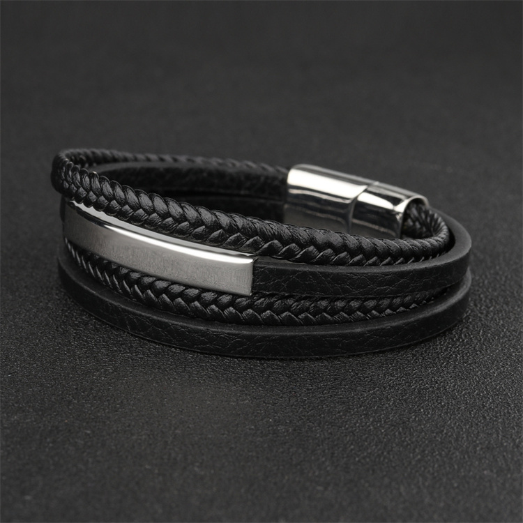ZG Cross-border New Hot Selling Magnetic Buckle Artificial Woven Men's Bracelet Multi-layer Bracelet Stainless Steel Bra