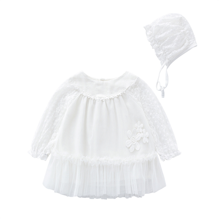 Lace infant clothing plain white baby rompers, Cotton girls' bodysuit newborn baby clothes with hat set