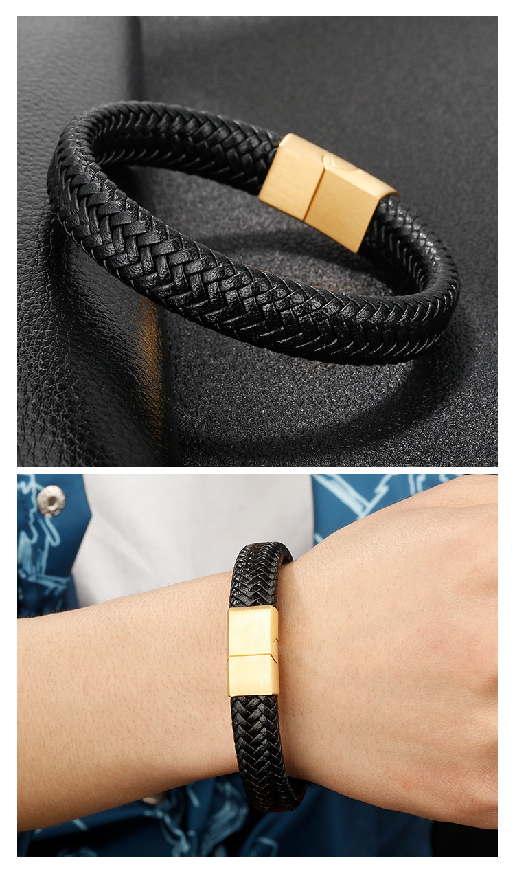 Popular Original Gold Matte Bracelet Hand Woven Twist Stainless Steel Men's Bracelet Leather Bracelet Jewelry