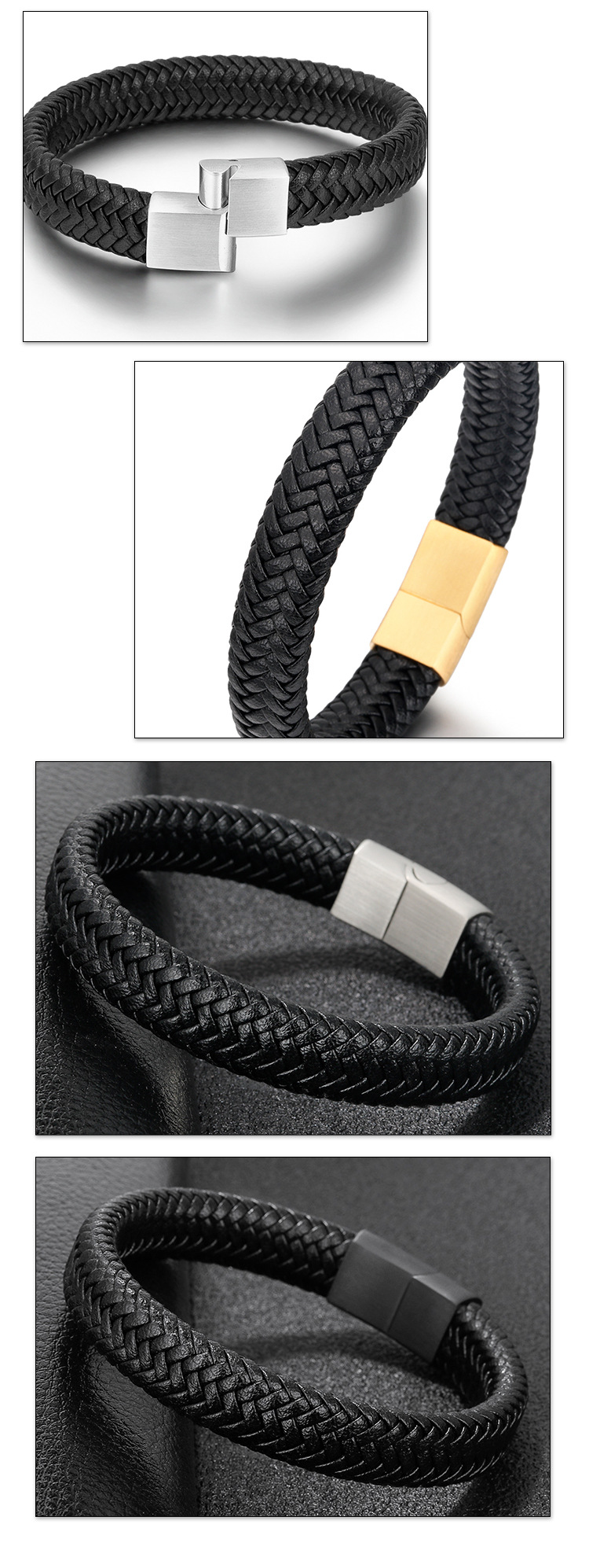 Popular Original Gold Matte Bracelet Hand Woven Twist Stainless Steel Men's Bracelet Leather Bracelet Jewelry