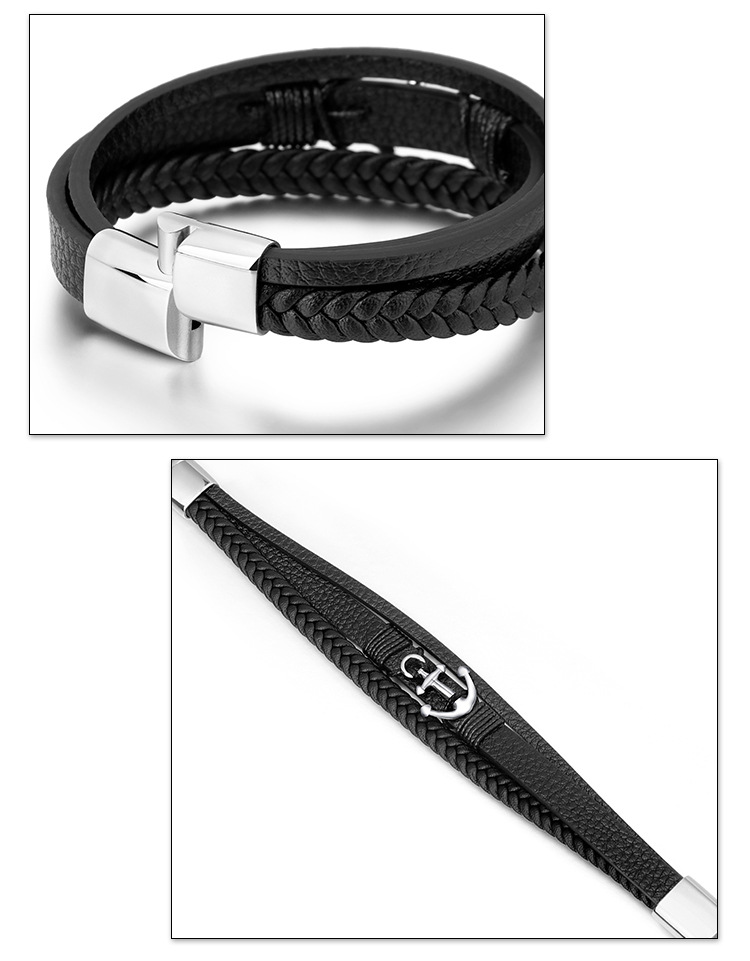 ZG New Spot Genuine Leather Braided Men's Bracelet Stainless Steel Anchor Bracelet Ethnic Style Jewelry Bracelet