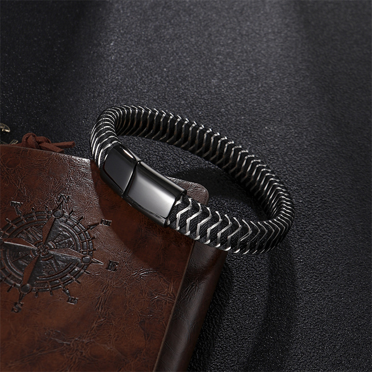 ZG European and American Fashion Stainless Steel Leather Bracelet Mixed Braided Bracelet Men's Charm Titanium Steel Brac