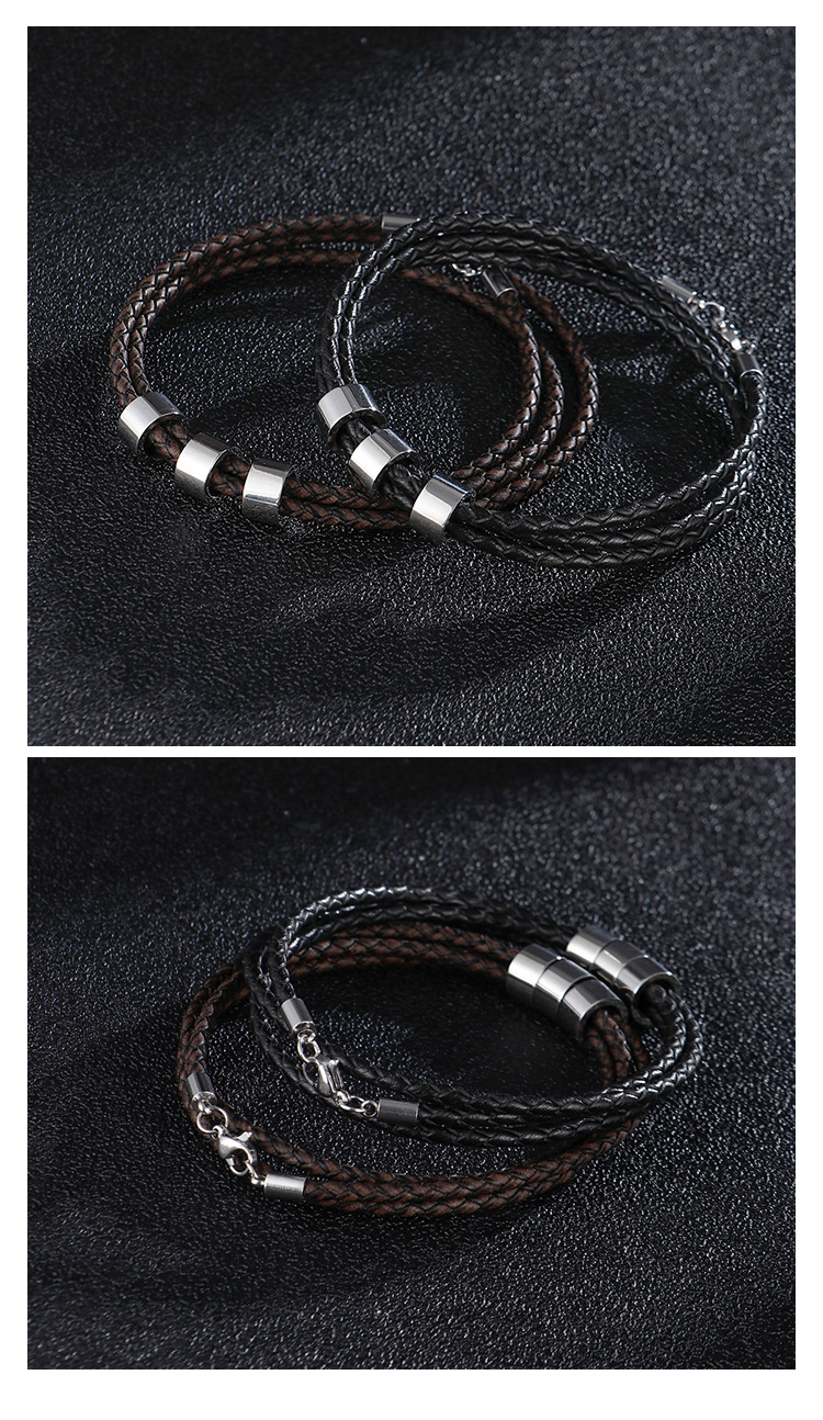 European and American Men's Braided Multi-layer Stainless Steel Leather Bracelet Men's Titanium Steel Beads DIY Letter B