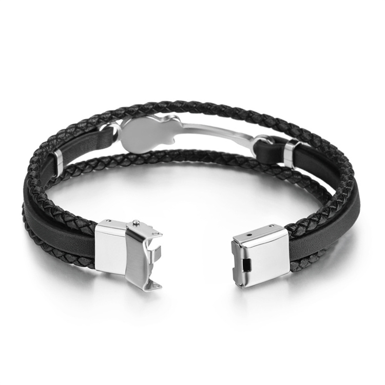 ZG Amazon Hot Selling Punk Men's Leather Bracelet Men's Guitar Bracelet Multilayer Braided Bracelet Leather Cord
