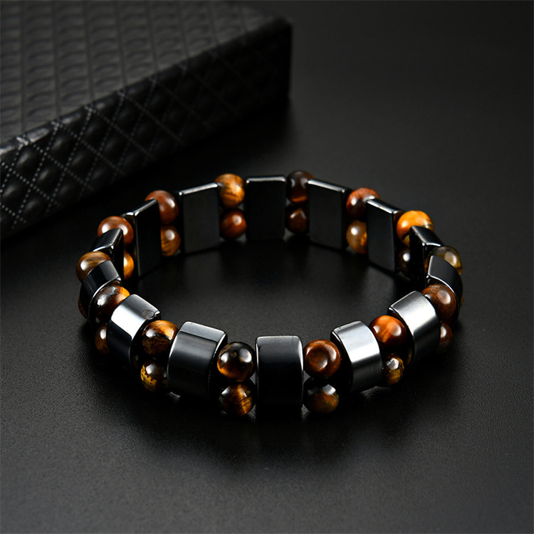 New arrival European and American black gallstone tiger eye stone handmade beaded men's bracelet