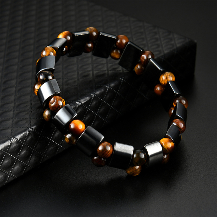 New arrival European and American black gallstone tiger eye stone handmade beaded men's bracelet