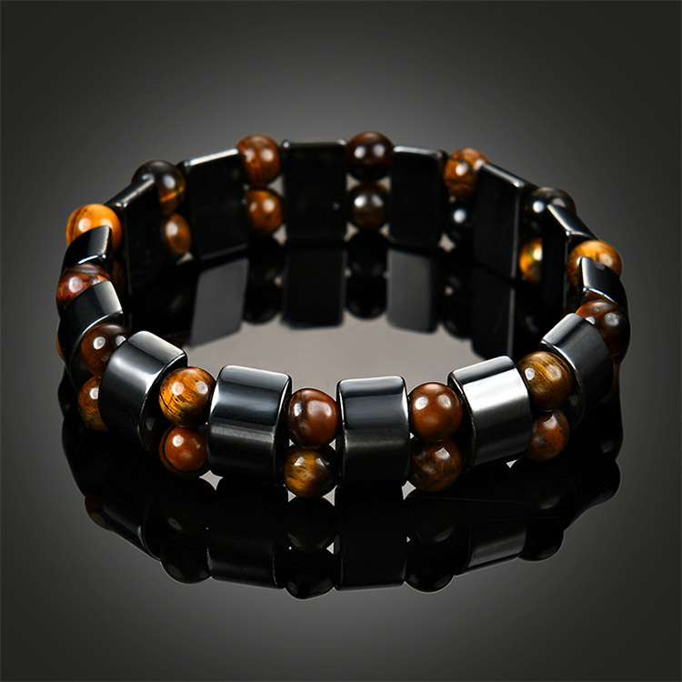 New arrival European and American black gallstone tiger eye stone handmade beaded men's bracelet