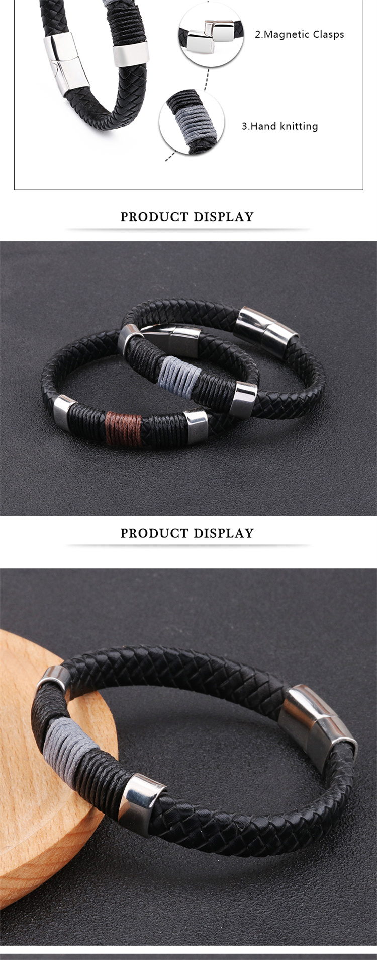 Luxury Jewelry Braid Rope Genuine Stainless Steel Charm Bracelet Men Women logo