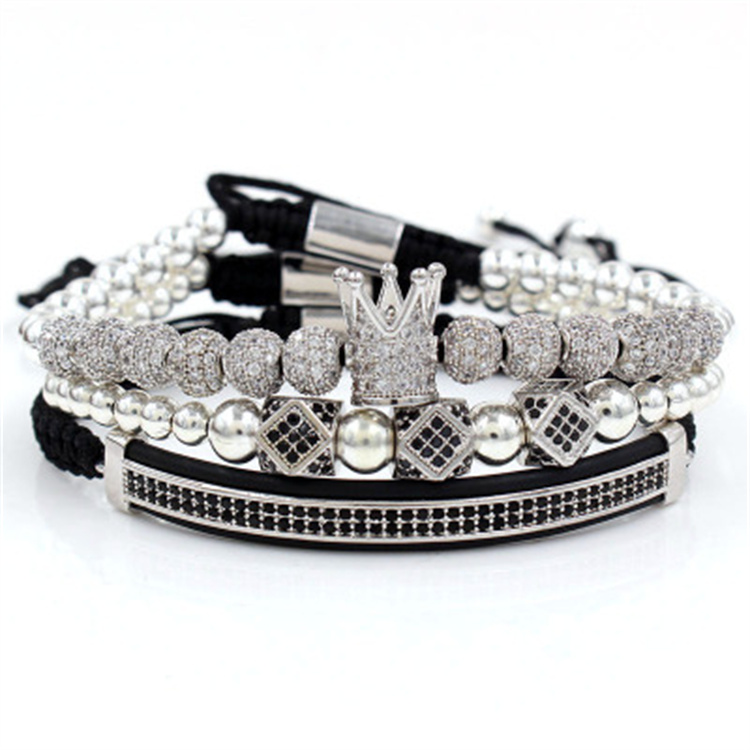 ZG Mens Bracelet 2021 CZ Micro Pave Ball Crown Braided Beaded Adjustable Stainless Steel Hand Bracelet Charm Bracelets J