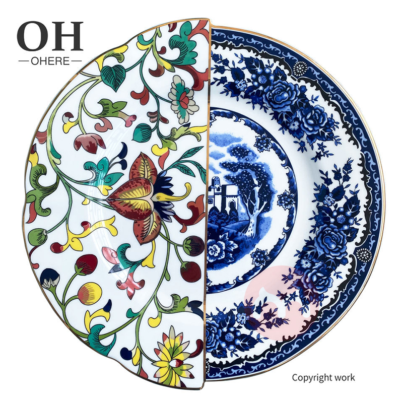 Ohere 2022 New design decorative plate set dinnerware exquisite tabletop dish plant and birds kitchen plates sets dinner