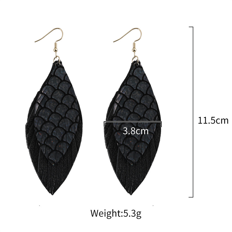 ZG manufacturer handmade leather fashion double-layer leather cowhide earrings