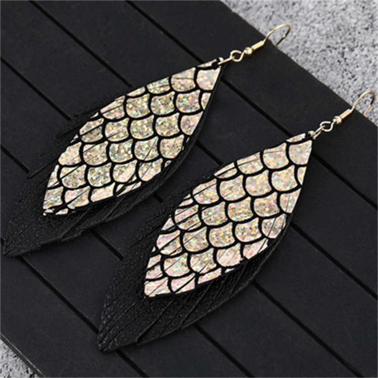 ZG manufacturer handmade leather fashion double-layer leather cowhide earrings