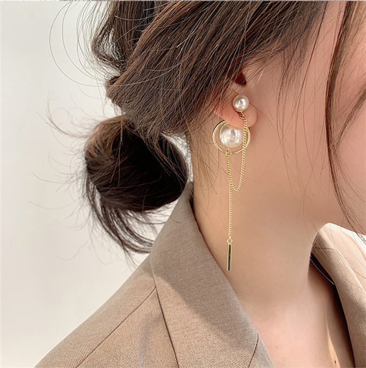 New Fashion Golden Multi-layer Tassel Earrings Female Pearl Stud Earrings