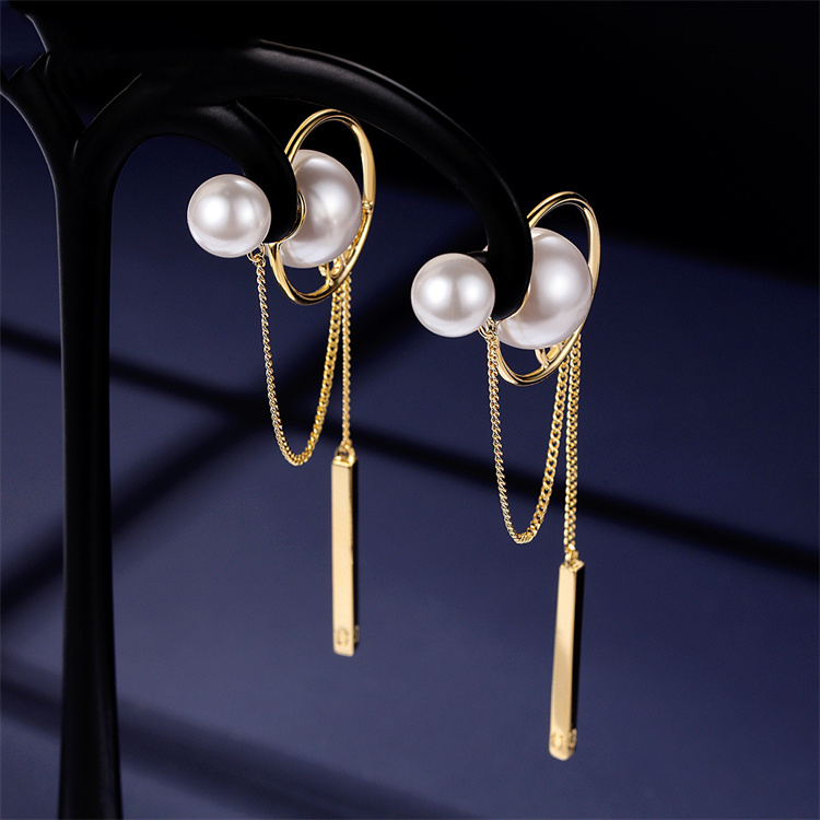 New Fashion Golden Multi-layer Tassel Earrings Female Pearl Stud Earrings