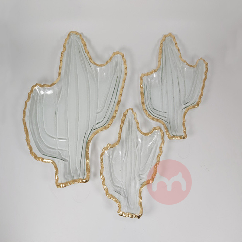 FREEWAY 2022 Hot Glass Plates Transparent Elegant Charger Plate Gold Rim Dishes & Plates Transparent plant style For kit