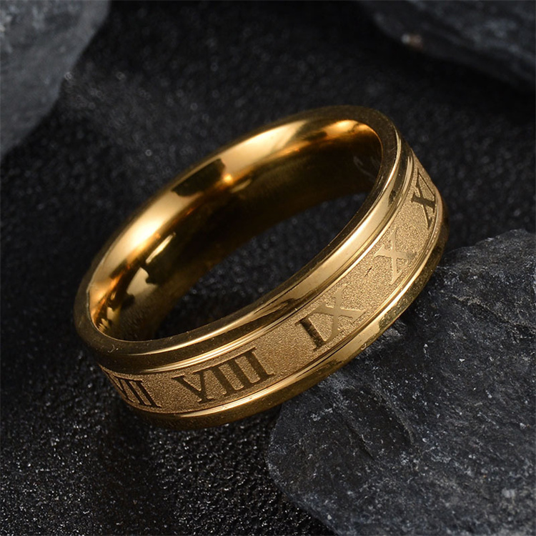 Wholesale High Quality 6mm Ring Simple Design 18k Gold Plated Engraving Roman Numerals Ring For Men