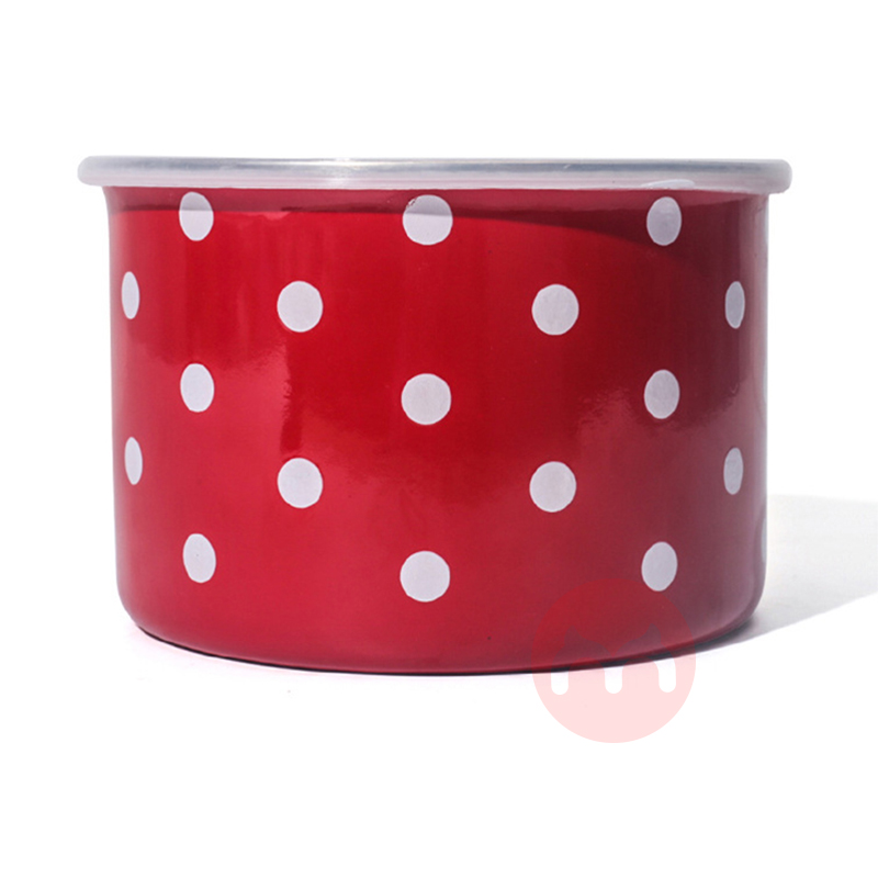 Xipu Pattern Enamel Popcorn Bowls with Stainless Steel Rim Baby Food Container Storage Tabletop