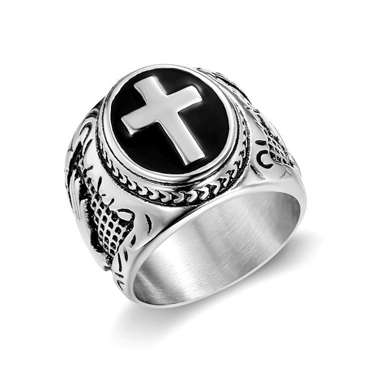 ZG Top Selling Classic Hip Hop Vintage 316L Titanium Stainless Steel Cross Hand Prayer Ring For Men Wholesale