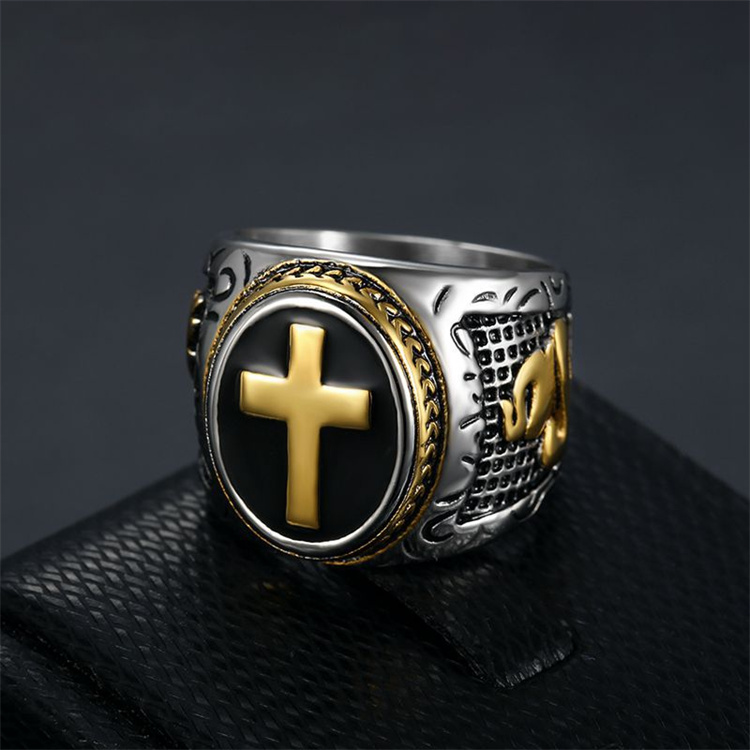 ZG Top Selling Classic Hip Hop Vintage 316L Titanium Stainless Steel Cross Hand Prayer Ring For Men Wholesale