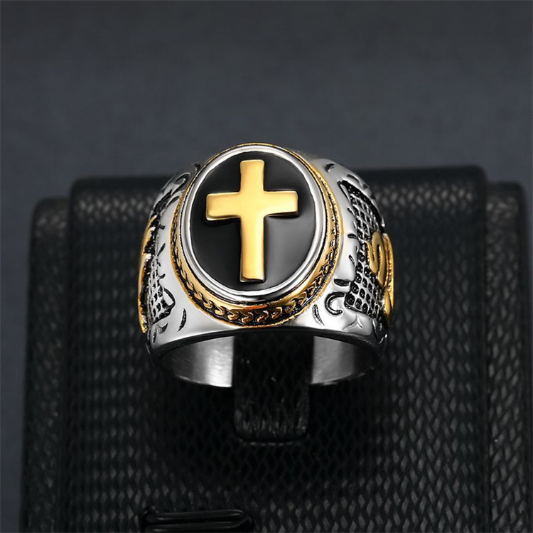 ZG Top Selling Classic Hip Hop Vintage 316L Titanium Stainless Steel Cross Hand Prayer Ring For Men Wholesale