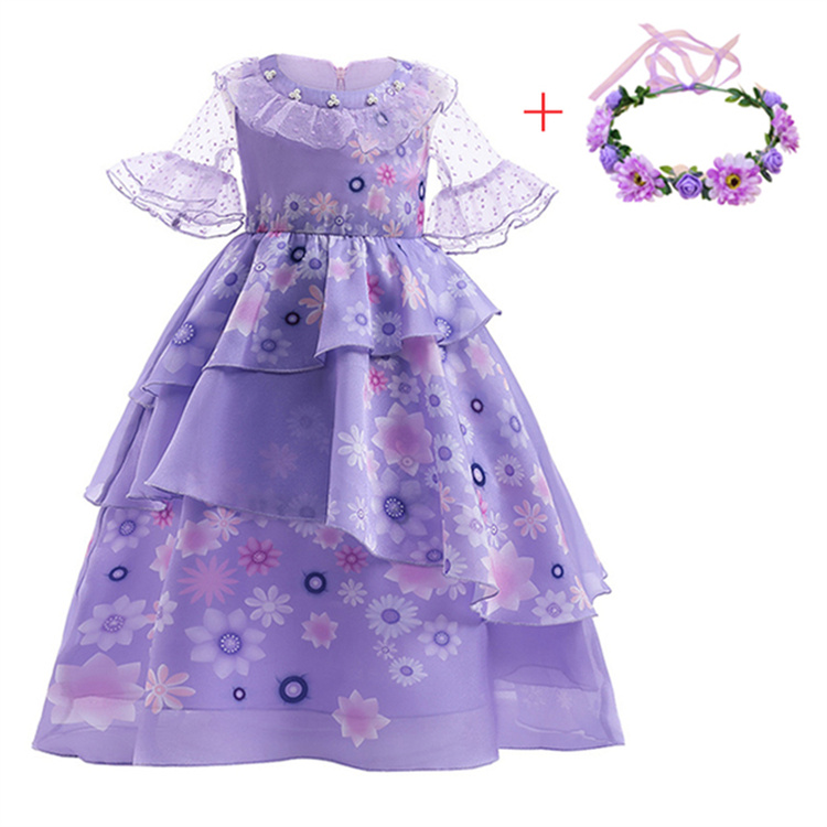 LZH 2022 Kids Halloween Carnival Costume Girl Princess Party Dress Up Children Fancy Encanto Cosplay Isabela Dress