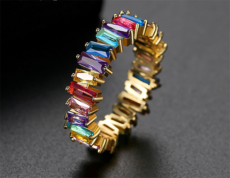 ZG Wholesale Hip-Hop New Copper Zircon Ring Claw Setting Rainbow Color 18K Gold-Plated Ring For Men And Women
