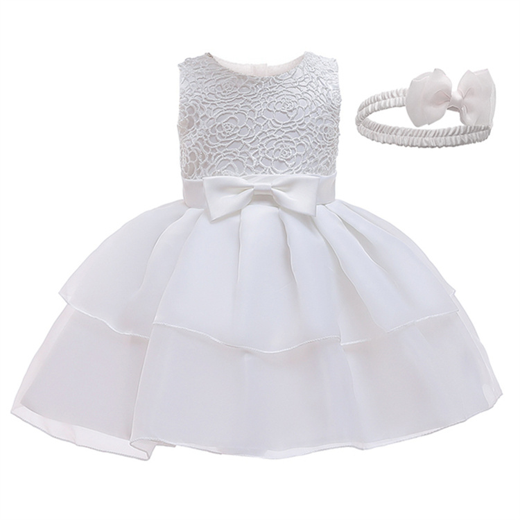 LZH Infant Princess Wedding Party Dress for Baby Girls Bow Lace 1 Year Birthday Baptism Dress