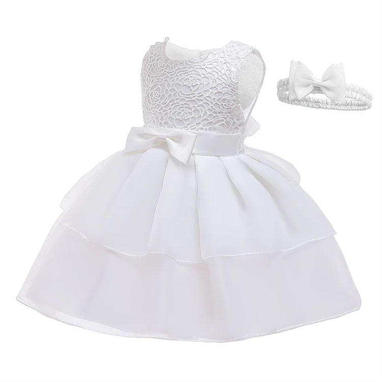 LZH Infant Princess Wedding Party Dress for Baby Girls Bow Lace 1 Year Birthday Baptism Dress