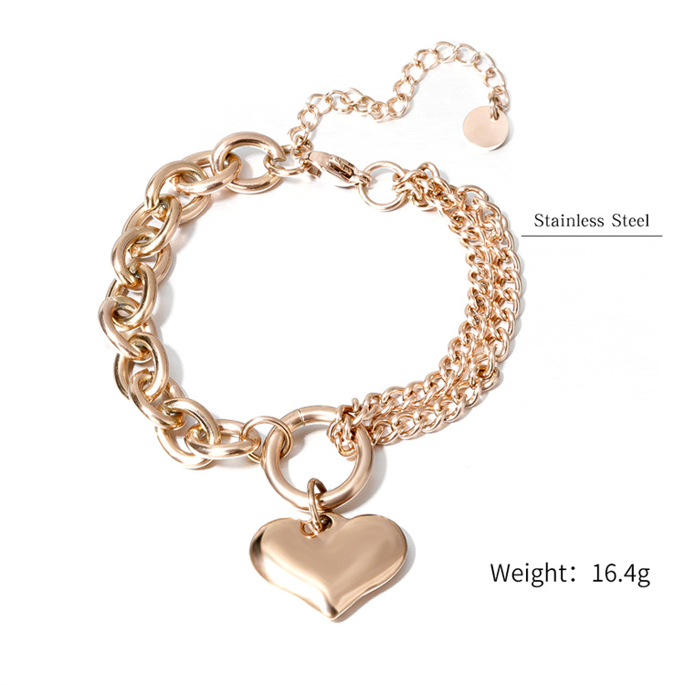 New Retro Asymmetric Chain Women Bracelet Heart Shaped Hip Hop Stainless Steel Bracelet
