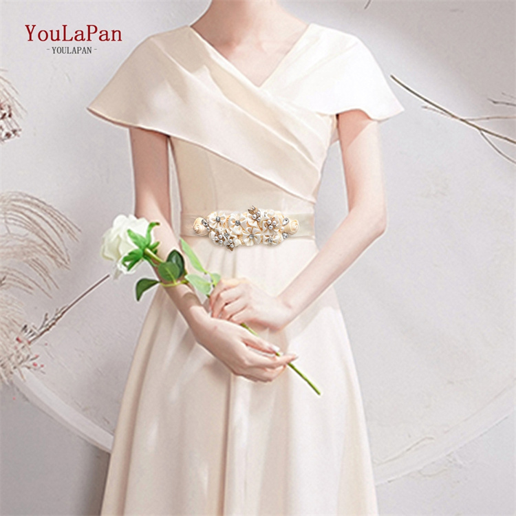 YouLaPan S497 Pretty Girls Dress Belt Champagne Silk Flowers Maternity Dress Flower Girl Belt Wedding Bridal Belt