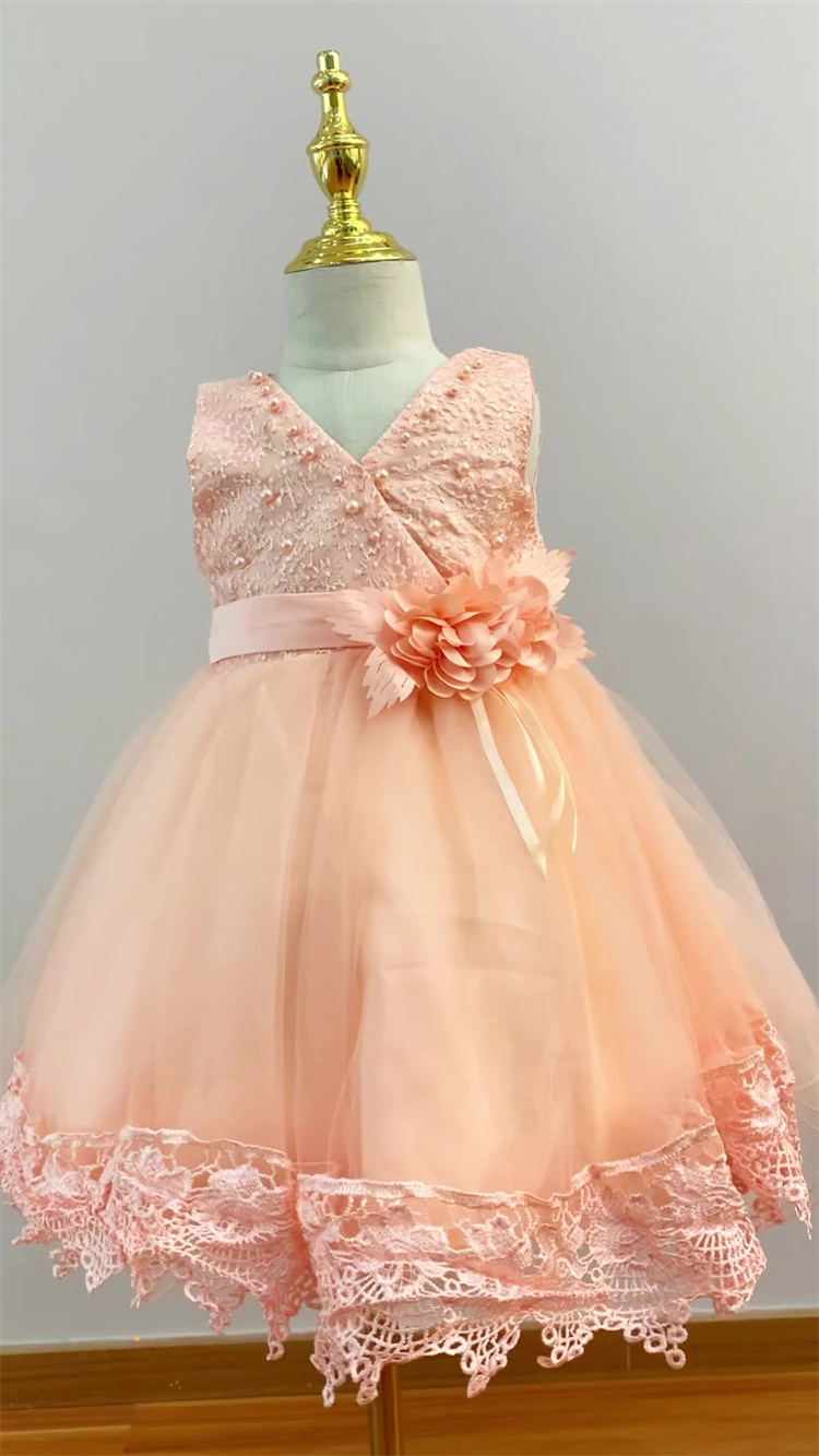 LZH Baby Girls Christening Princess Dress Infant 1 Year Birthday Evening Dress Kids Wedding Party Ball Gown