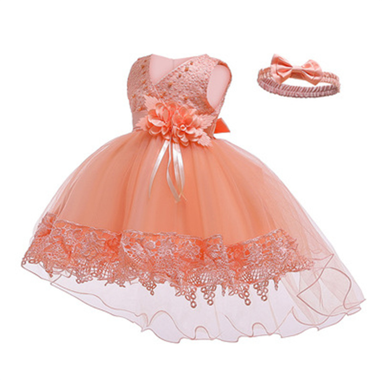 LZH Baby Girls Christening Princess Dress Infant 1 Year Birthday Evening Dress Kids Wedding Party Ball Gown