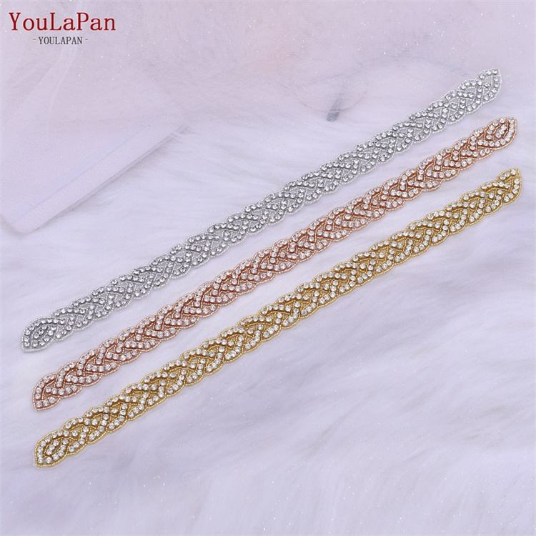 YouLaPan S216-T Formal Dress Waist Decoration Hand Sewn Rhinestones For Wedding Dress Evening Dress Rhinestone Patch