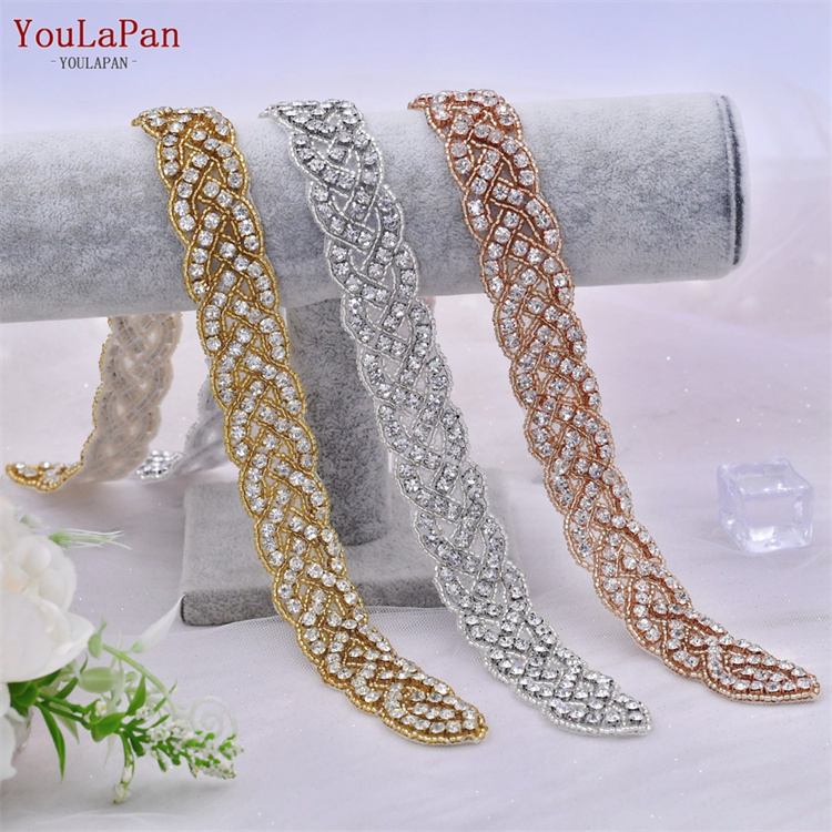 YouLaPan S216-T Formal Dress Waist Decoration Hand Sewn Rhinestones For Wedding Dress Evening Dress Rhinestone Patch