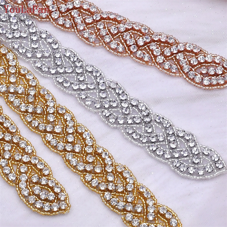 YouLaPan S216-T Formal Dress Waist Decoration Hand Sewn Rhinestones For Wedding Dress Evening Dress Rhinestone Patch