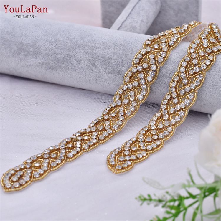 YouLaPan S216-T Formal Dress Waist Decoration Hand Sewn Rhinestones For Wedding Dress Evening Dress Rhinestone Patch