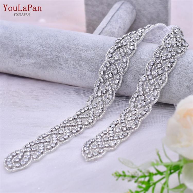 YouLaPan S216-T Formal Dress Waist Decoration Hand Sewn Rhinestones For Wedding Dress Evening Dress Rhinestone Patch