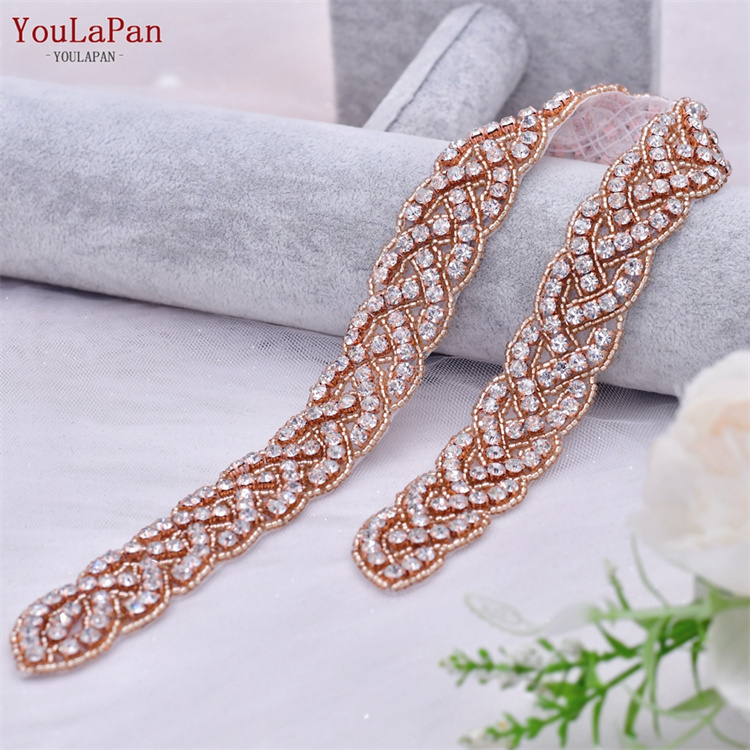 YouLaPan S216-T Formal Dress Waist Decoration Hand Sewn Rhinestones For Wedding Dress Evening Dress Rhinestone Patch