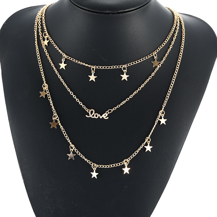 Helpushine New Arrival Layered Necklace Eternal LOVE Star Necklace 3 Layers Creative Necklace Women