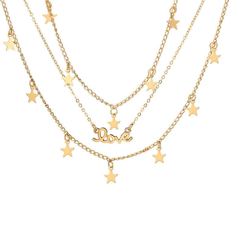 Helpushine New Arrival Layered Necklace Eternal LOVE Star Necklace 3 Layers Creative Necklace Women