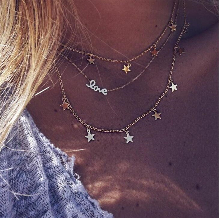 Helpushine New Arrival Layered Necklace Eternal LOVE Star Necklace 3 Layers Creative Necklace Women