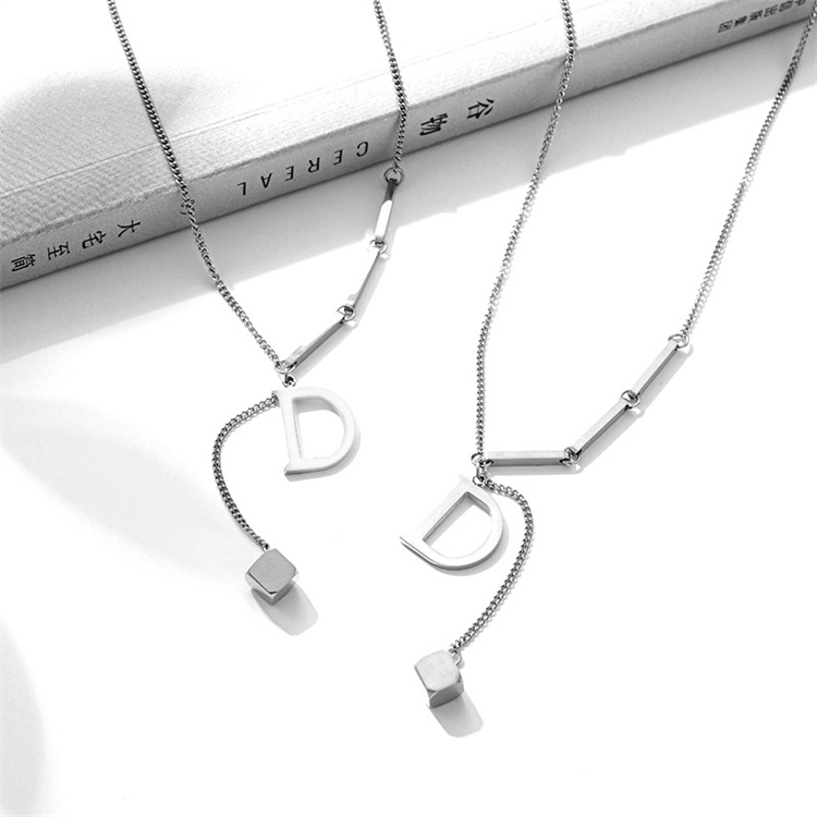 Helpushine Hot Sale Simple Women's Stainless Steel Necklace Letter D Pendant Choker Necklace
