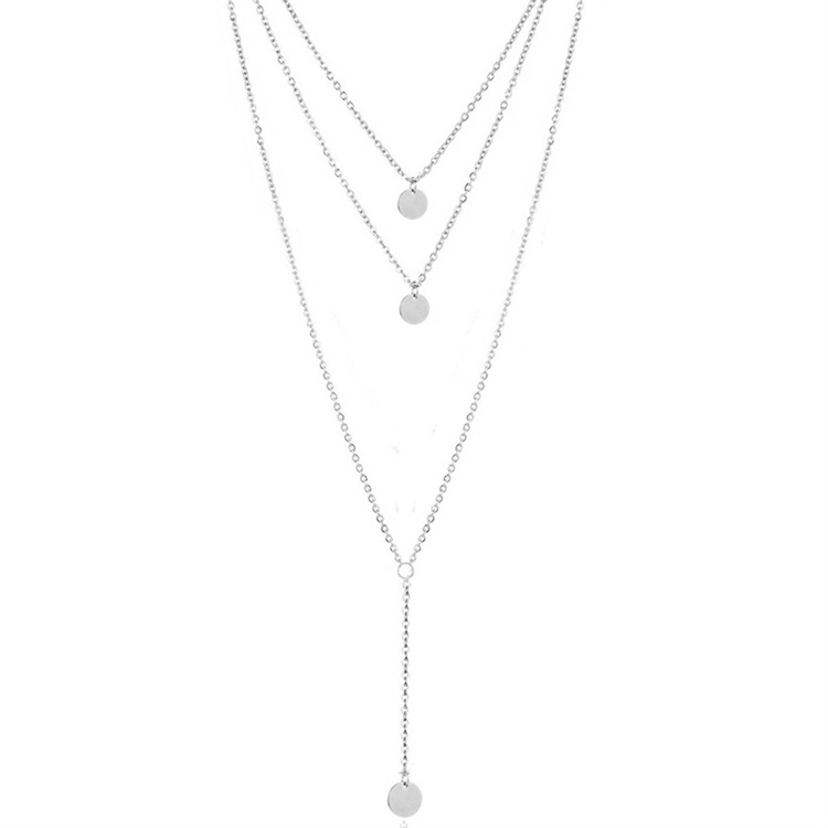 Helpushine Temperament Tassel Necklace Stainless Steel Necklace 3-layer Long Pendant Necklace
